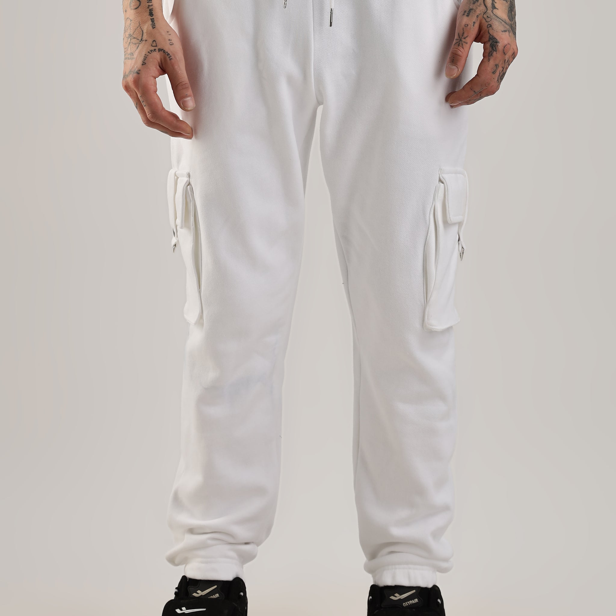 White Versa Fit Stretch Joggers unisex slim fit casual streetwear pants