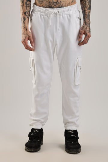 White Versa Fit Stretch Joggers unisex slim fit casual streetwear pants