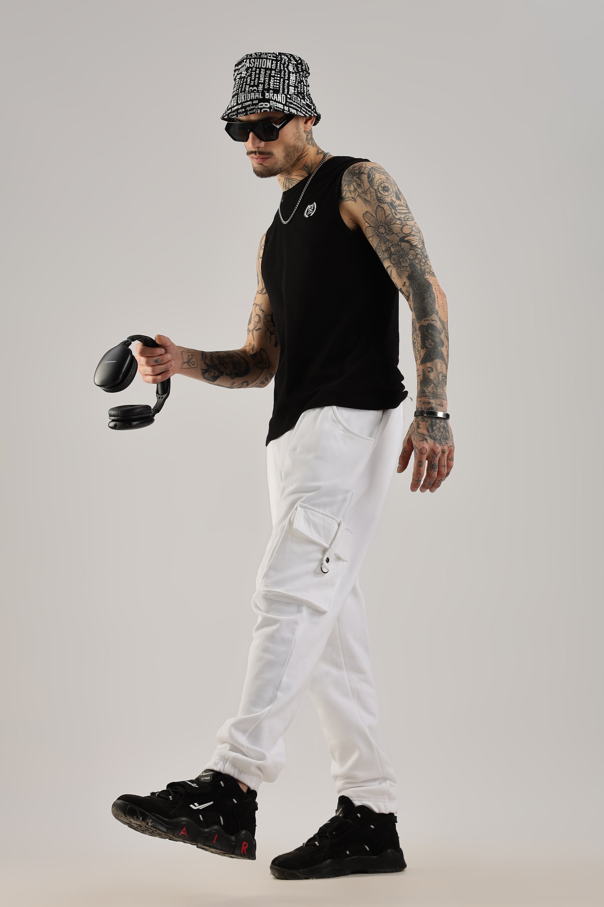 White Versa Fit Stretch Joggers unisex slim fit casual streetwear pants