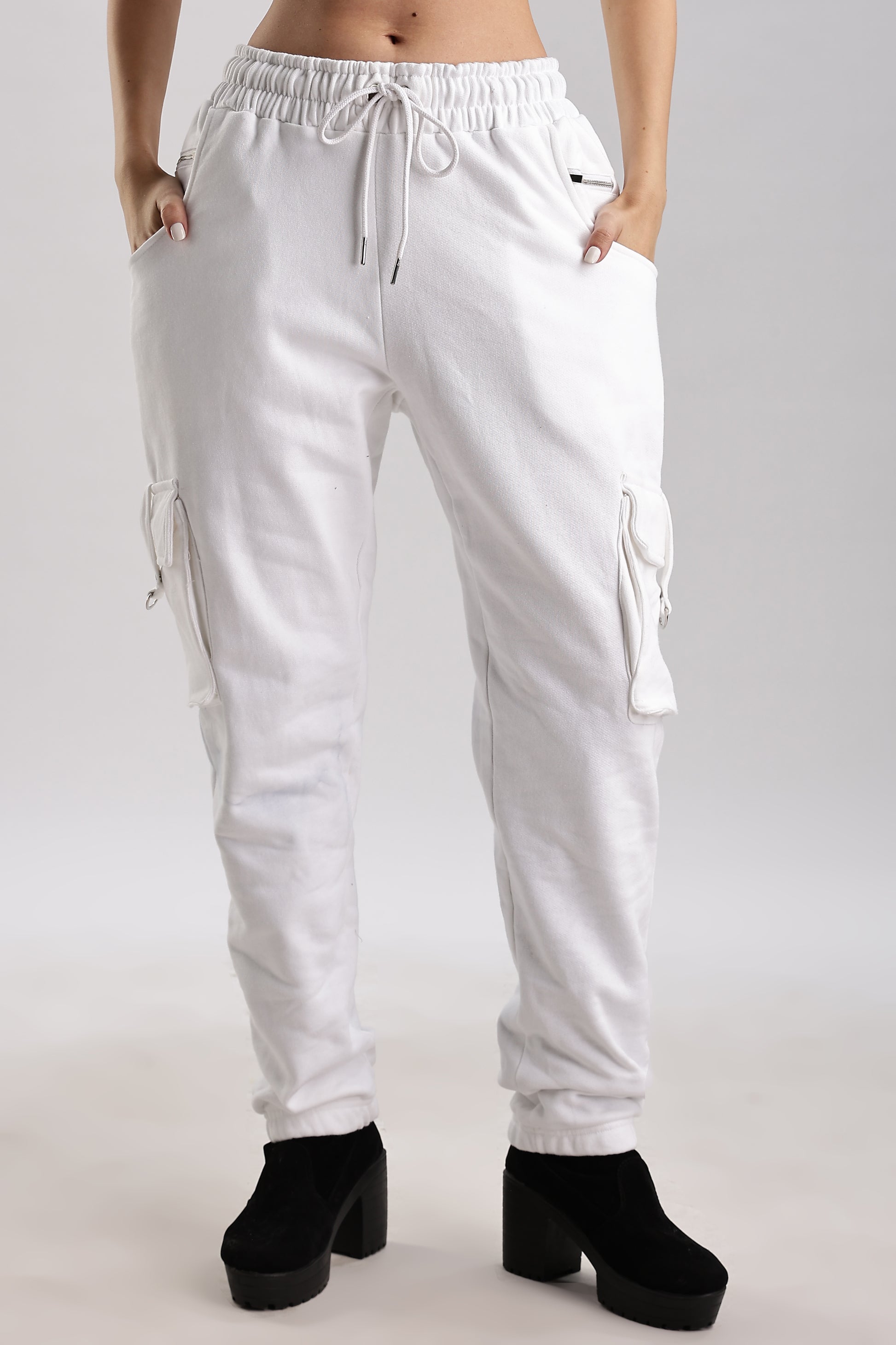White Versa Fit Stretch Joggers unisex slim fit casual streetwear pants