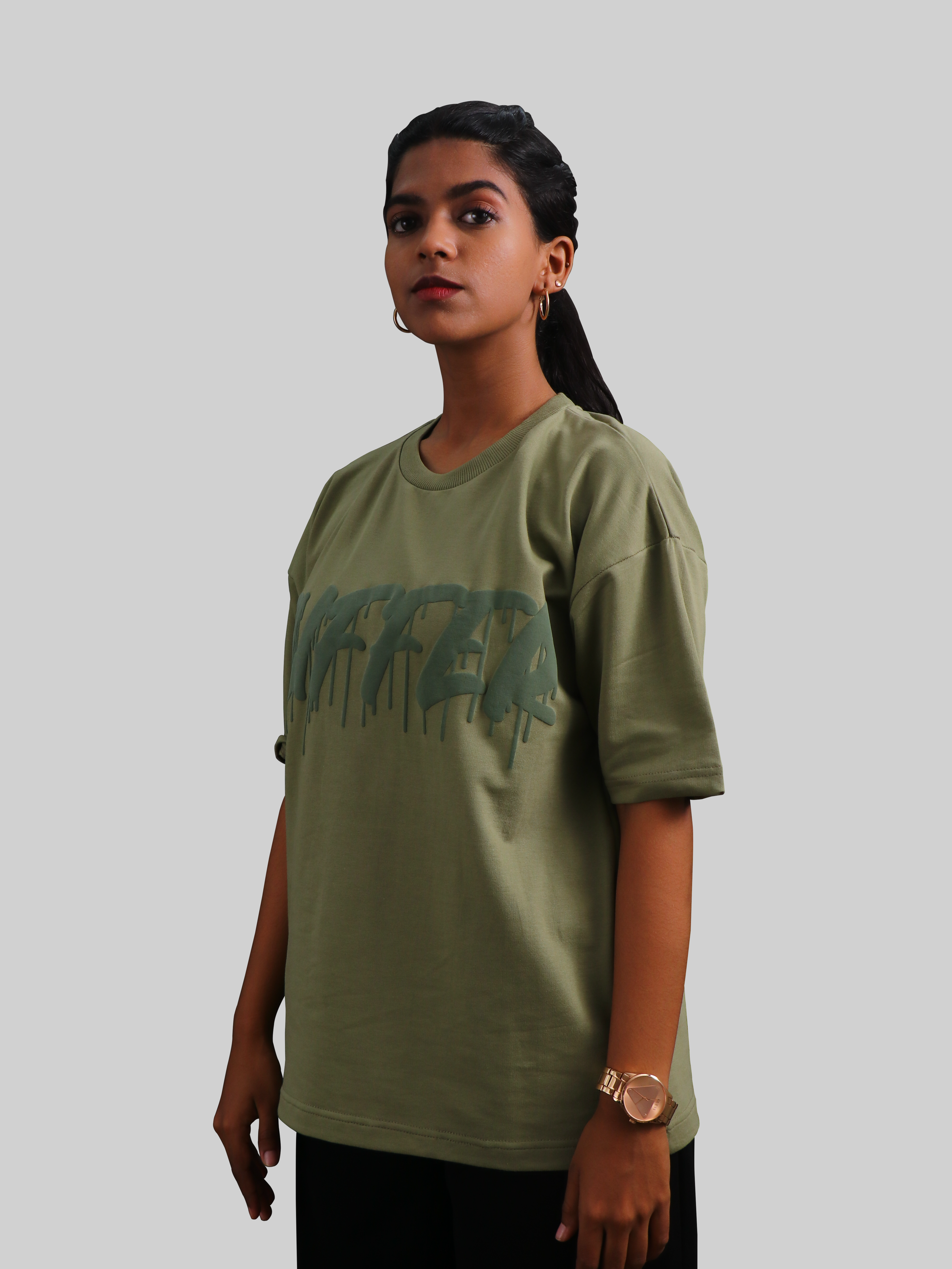 Abstract puzzle design tee olive green unisex fashion graphic t-shirt