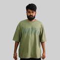 Unisex olive green graphic tee abstract puzzle print modern streetwear style