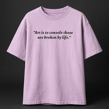 Purple t-shirt with a quote on a black background