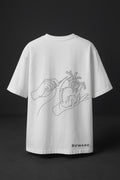 White t-shirt with black line art design of hands holding a heart and 'BEWARE' text on a black background