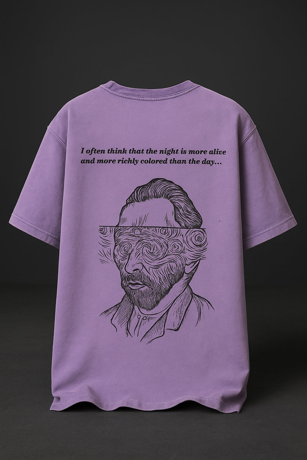 Purple t-shirt with a quote on a black background